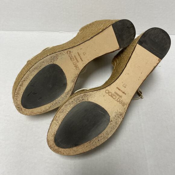 Jimmy Choo Delaney Sandal 80 Ivory Leather Wedge Braided Rope Detailing … - Picture 10 of 11